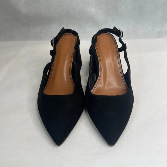 ASOS Design Black Velvet "Sydney" Slingback Pointed Toe Chunky Heel Sz 7 - Picture 9 of 9